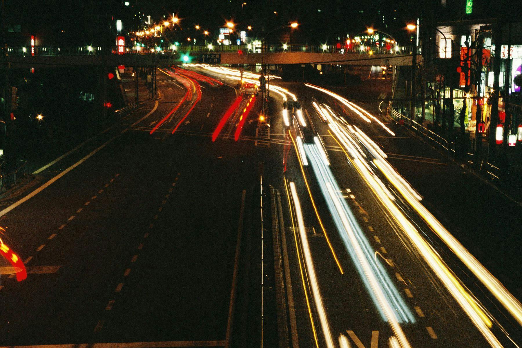 car light trails at night