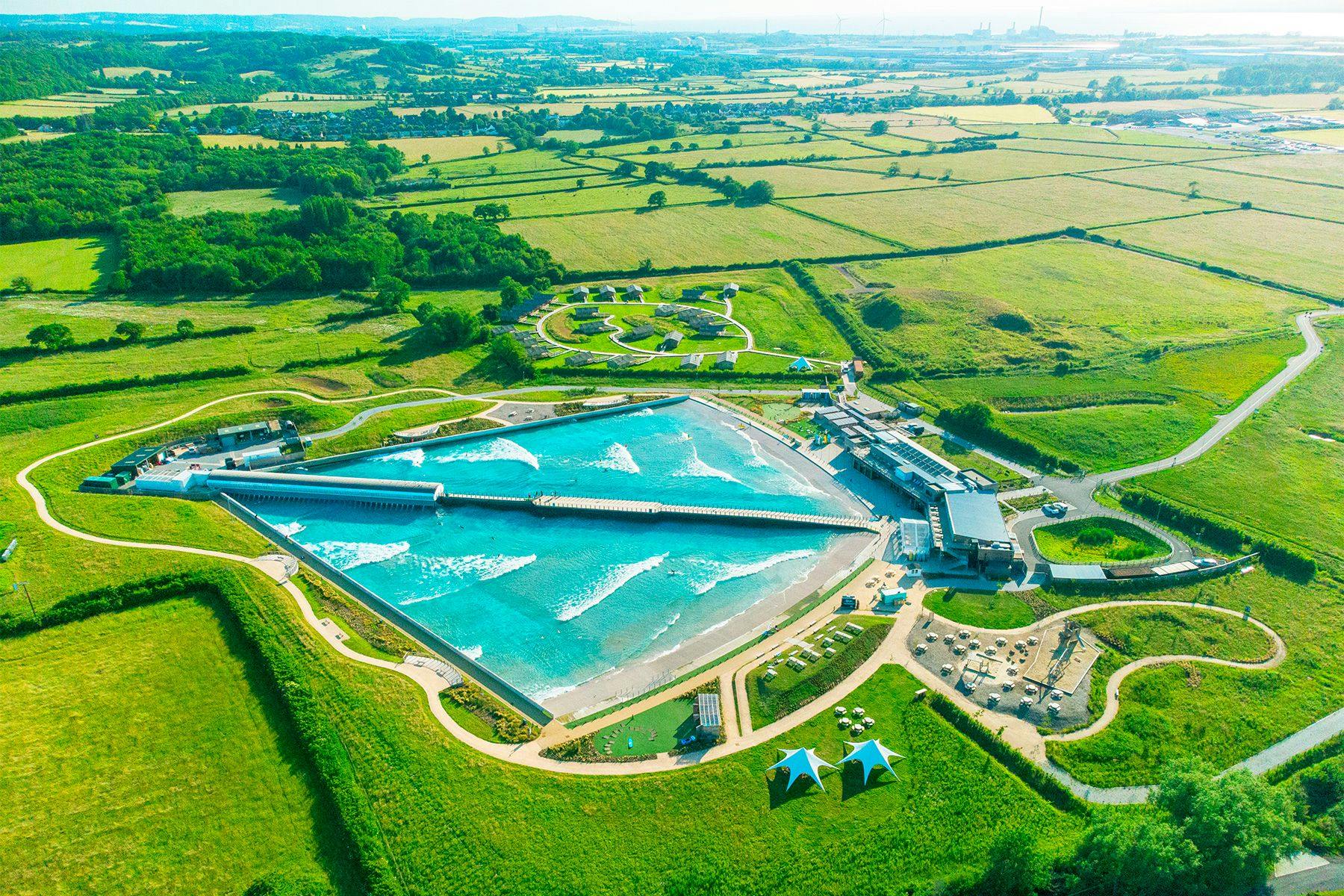 aerial view of the wave inland surfing destination in bristol, uk, by image cabin